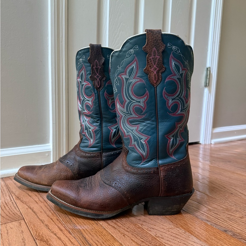 Justin Boots Brown and Blue Heeled Boots